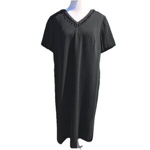 Vtg Grace Taylor Blouson Midi Dress Black Beaded Womens Med Short GoGo 60s Mod